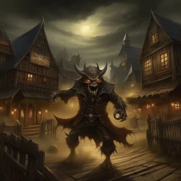 demon attacking wild west village grimdark realistic