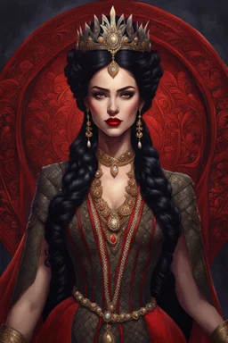 gorgeous woman, queen, black hair, game of thrones, red lipstick, fantasy, intricate, elegant, highly detailed, digital painting, artstation...