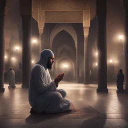 Hyper Realistic Muslim's praying matt in a mosque at night