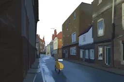 A small street of a small english town in comic style