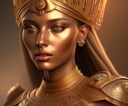 Beautiful brown pharaonic queen, pharaonic dress, clear features, too many details, 4k, 8k, portrait, 3d, fantasy