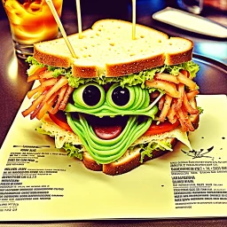 Space alien sandwich on a menu.