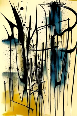 Abstract wet watercolour, ink lines, Bernard buffet