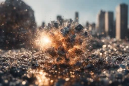 Atomic explosion, made of crystals, ULTRA REALISTIC, details, intricate detail, professional lighting, film lighting, 35mm, anamorphic, lightroom, cinematography, bokeh, lens flare, film grain, hdr10, 8k, Roger Deakins, incredibly detailed, reflect, sharpen