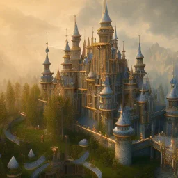 The palace of magic king, huge structure, panoramic view, zoomed out view of the exterior, mysterious, soft lighting, unreal engine 5 volumetric lighting, intricate details, realistic style, 8k resolution