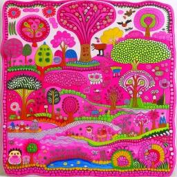 A pink magical woolly land designed in Kuna Molas