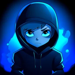 Epic blue cartoon profile picture for my youtube channel in a black void with hoodie