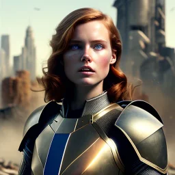 ultrarealistic, ruined city,__sci-fi armor__, __angles__, 18 year old woman, strikingly beautiful, ginger hair, _colour_, [__starlets__|__starlets__], (pale __skincolor__ skin:1.2), __camera__, _hair_, detailed face and eyes, medium breasts, leather choker, freckles, dynamic pose, resolved expression, __accessory__, strappy outfit, (straps:1.1), sword in scabard on left hip, (buckles, buttons, snaps, rings:1.0), haltertop style breastplate, detailed eyes, plump lips, sci-fi theme