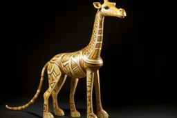 A tan lightning elemental giraffe designed in ancient Egyptian architectures and sculptures painted by Edward Hicks