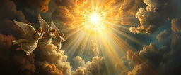 master oil painting by Rembrandt,whirlwind of air water angels singing, display of god rays over blessed earth