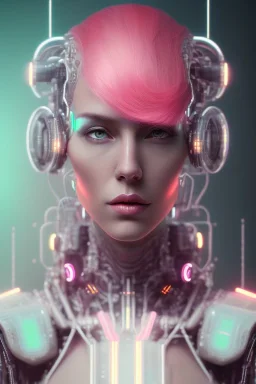 cyberpunk, head, women, portrai, tron, cyborg, robot, cyborg, pink hair, seven , perfekt, real, dream