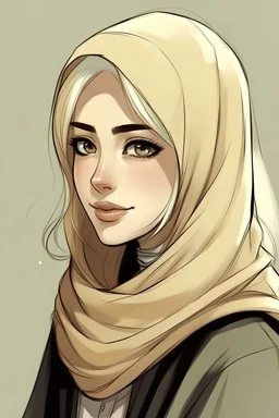 , a girl, blonde, wearing a hijab, signed with the name Bella,
