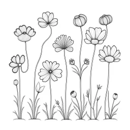 set of grow wind flower on the grace, SIMPLE ONE lineS art, white background, minimalis, different view, only white bakcground solid.