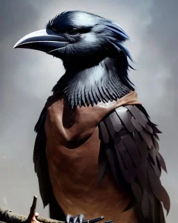 "black beak and feathers, wearing leather rogue outfit, mysterious Kenku male,humanoid bird, full-scale head and shoulders portrait, 8k resolution concept art portrait by Greg Rutkowski, Artgerm, WLOP, Alphonse Mucha dynamic lighting hyperdetailed intricately detailed Splash art trending on Artstation triadic colors Unreal Engine 5 volumetric lighting Splash art fantasy"