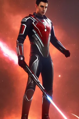 Cosmic super hero, sifi wepon , red & black costume,4k image, full body men