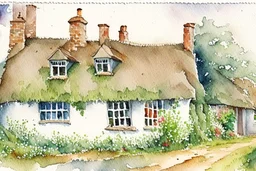 Detailed loose watercolour of an small English cottage