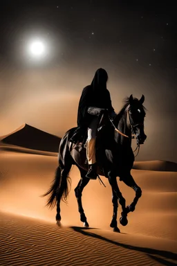 Photography Mistery of Black Ghost Arabian,Walking alonely on desert darkness night background