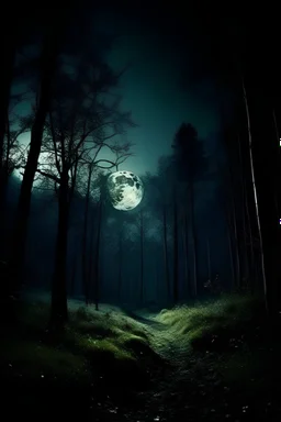 CCTV footage, Dark forest with bright moonlight, Full moon