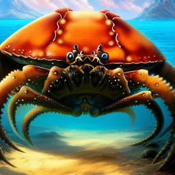 ultra detailed fullbody Drawing of Sea monster Giant Crab on the shore , extremely detailed digital painting, intrincate, extremely detailed face,crystal clear Big eyes, in the style of Frank Frazetta, mystical colors , perfectly centered image, perfect composition, rim light, beautiful lighting, 8k, stunning scene, raytracing