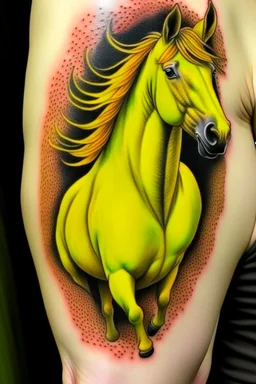 Yellow cockatrice with a horse tattoo