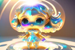 cute 3D chibi goddess in holographic dress in sunshine