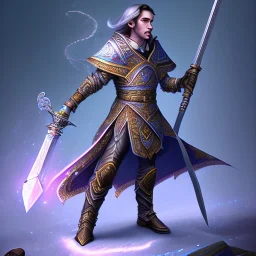 cosmic mage, elf, male, battle mage, sword, epic