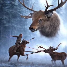 extremely detailed 8k hyperspace wallpaper,complete and photo realistic detailed portrait of Joe Rogan teaching Greta Thunberg how to hunt elk with a bow