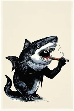 catfish with shark head smoking a cigarrette in the style of banksy