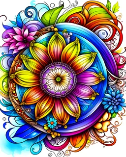 Steampunk Flower Mandala watercolor book cover for adults, 3d, colore