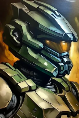 Oil painting of master chief from halo