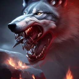 Wolf, red, fire, blood, gore, teeth, 8K, cinematic lighting, sharp focus, masterpiece, expert