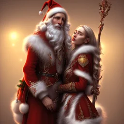 two elves. woman and man. Christmas scene. photorealistic. low-key