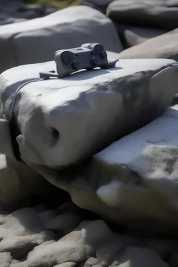 gaming console chiseled out of a rock