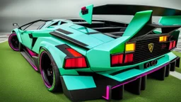 lamborghini countach lpi 800-4 Mansory Cyberpunk 2077 neon Style Rear View, Super Detailed, desktop wallpaper, 4K