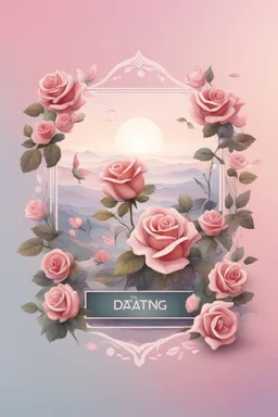 the logo of the dating square, pastel landscape with roses, romantic,