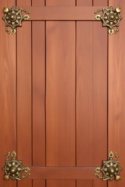 wood panel background with decorative western style brass elements in each corner