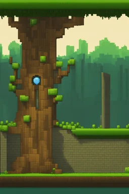 a pixel tree that sprouts in the shape of a portal door for the 2d sidescroller game side view