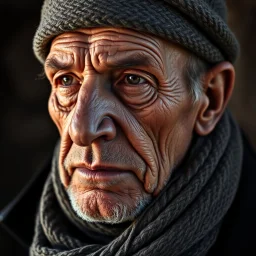 Fotografia che ritrae un uomo in primo piano. L’immagine è molto intensa, con una forte carica espressiva. Il soggetto indossa un berretto di lana e una sciarpa avvolta intorno al collo, mentre il suo volto, segnato da rughe e linee d’espressione, comunica una storia vissuta, forse di fatica, resistenza o saggezza. Max Ernst. La luce proviene da sinistra e crea un forte contrasto, evidenziando le texture della pelle, dei vestiti e dei tessuti, Yves Tanguy