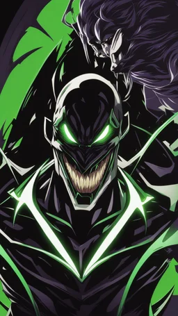 A very close picture to Mix between the joker and venom symbiote in solo leveling shadow art style with neon green details