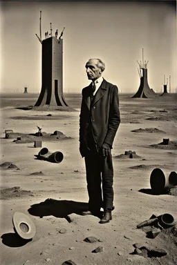 Foto di persone perse in un wasteland, macabro, Max Ernst