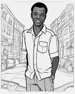 coloring page for teens, simple outlines art, cartoon style, outline drawing, bold outlines, clean and clear outlines, no tones color, no color, no detailed art, art full view, wide angle, white background, SIDNEY POITIER.