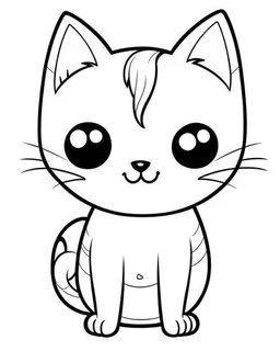 Black and white outline art only for cute coloring book pages, cute kawaii cat, all white, white background only, whole body, sketch style, full body, only outlines used, cartoon style, 2d