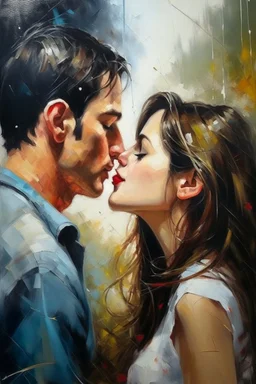 I'm yours Only a girl and a boy Romantic kiss Oil painting