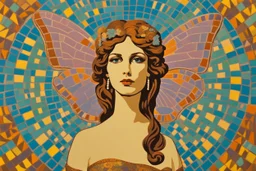 colorful psychedelic painting of ancient god psyche depicted in ancient mosaic art as a butterfly-winged woman by andy warhol