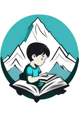 The logo consists of a child facing a book and mountains