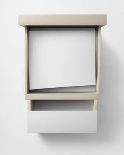 illustration of a drawer with an envelope in it against a white background. Full frame