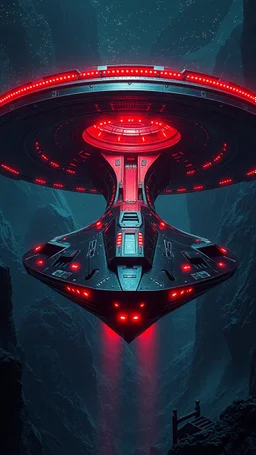 RED&BLACK COLORED CARBON FIBER TITANIUM armor plated ufo starship , stunning environment, beautifully lit, insanely detailed