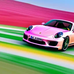 concept, art, high quality, sport car, porshe 911, 911, porshe on the nature, porshe pink color, porshe made of candies, landscape background, sunny, ultra high quality, realistic, cinematic, good weather, green nature, funny