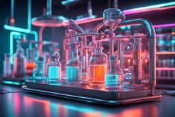 detail shot laboratory equipment, futuristic, hyperrealistic 16k, 3d rendering, expressively detailed, dynamic light, neon lighting,