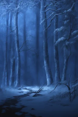 Winter Night, shades of blue, dark, moonlight forest